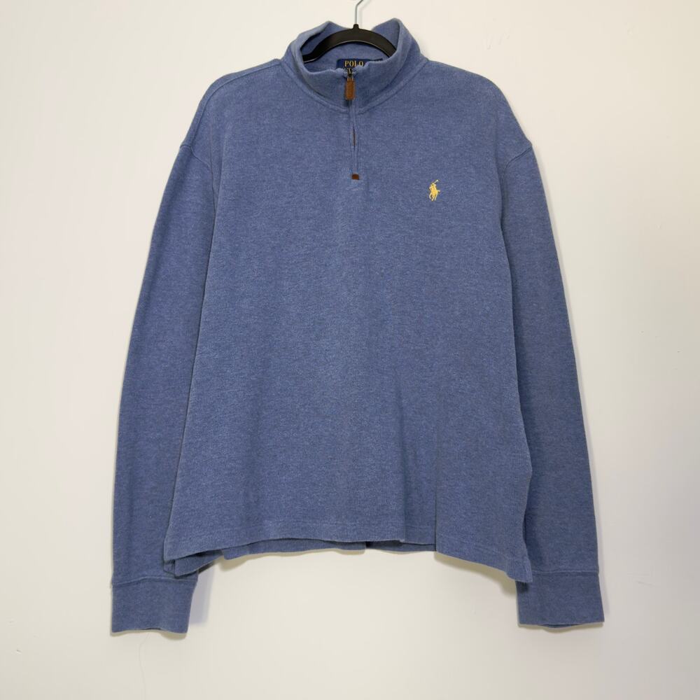 RALPH LAUREN POLO Blue Embroidered Quarter Zip Pullover Sweater Size L Large